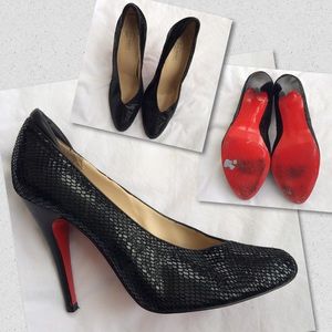 Oh Deer Rinna Leather Snake Print Heels Red Sole